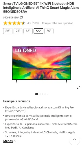 Tv lg 55 QNED80SRA