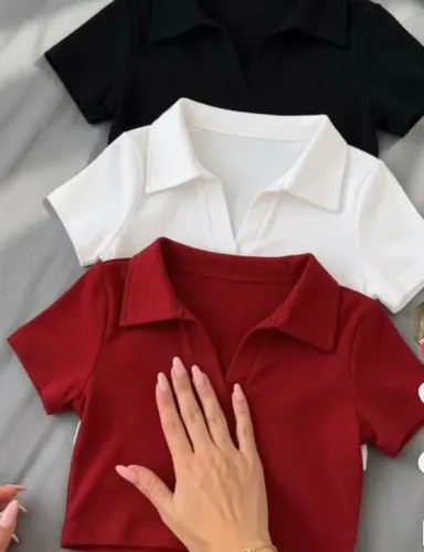 Kit 3 Blusa cropped, gola polo