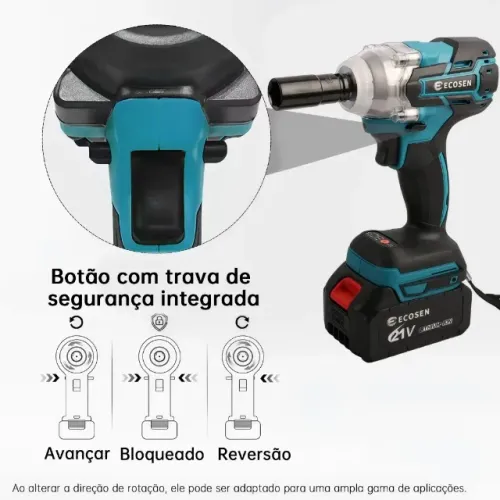 Chave De Impacto Parafusadeira Reforçada Portátil 1/2" 21v Carregador Bivolt