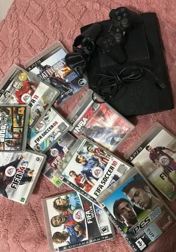 PS3 Super Slim 256gb + 11 jogos + controle