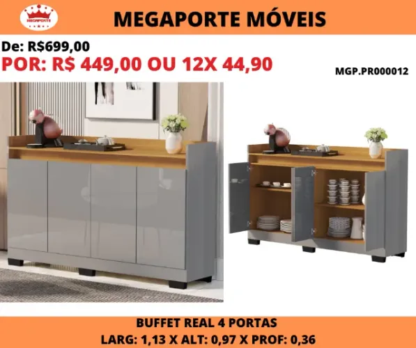 Aparador Buffet Real 4 Portas 1,13