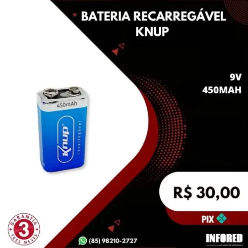 Bateria 9V Recarregável Knup