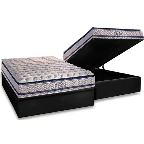 Colchão Casal Blue Molas Ensacadas + Base Box Baú tt65