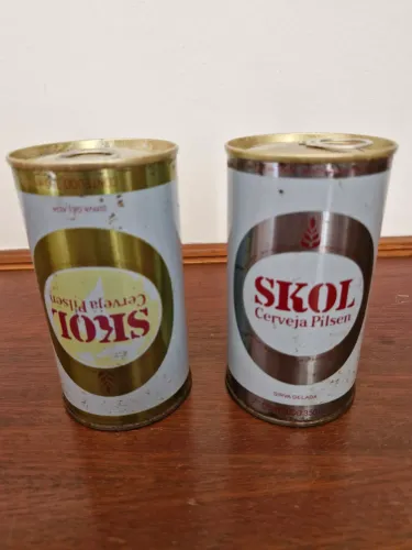 Antigas latas lacradas de Skol década de 70. Com defeito de fabricação e raras. 