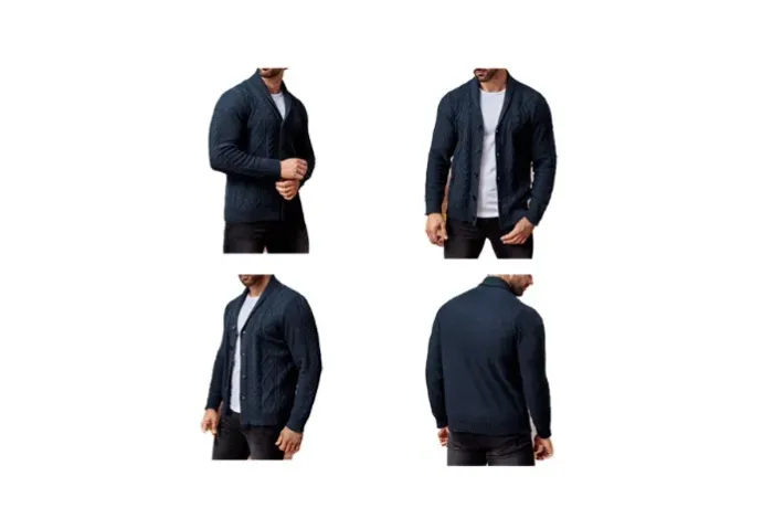 Blusa Cardigan Gola Xaile Malha De Cabo Lã Masculino Cor: Azul Marinho