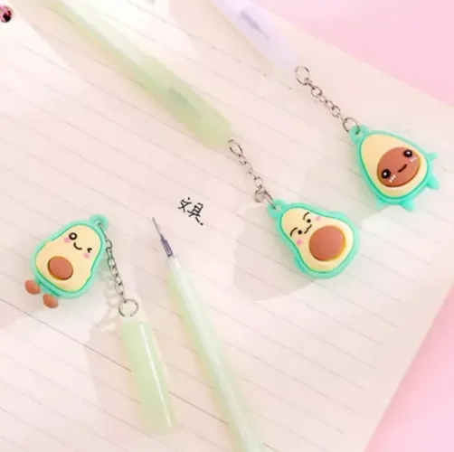 Caneta Pingente Abacate Ponta Fina Gel Papelaria