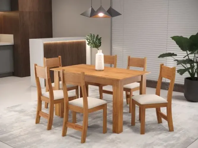 Mesa de Jantar Fucsia 136x75 Mel com 6Cds Veludo Marfim Viero - Entrega Rápida! 