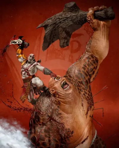 Diorama Kratos vs Ciclope colecionável com 40cm alta qualidade