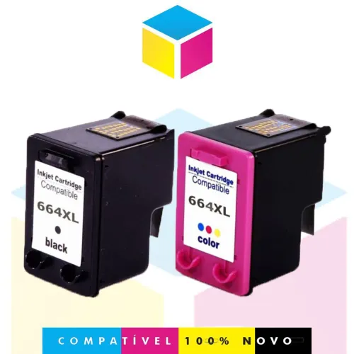 Kit Dois Cartuchos HP 664 Compatível Preto com 12ML de Tinta e Colorido 12ml Tinta
