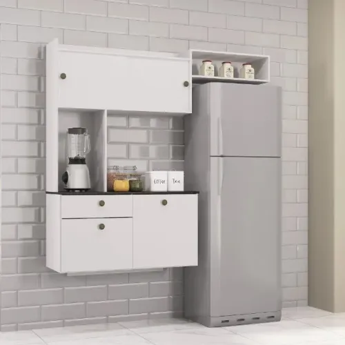 Armário Cozinha Suspensa Lara 4Pts 1Gv Branco Poquema - Entrega Rápida!