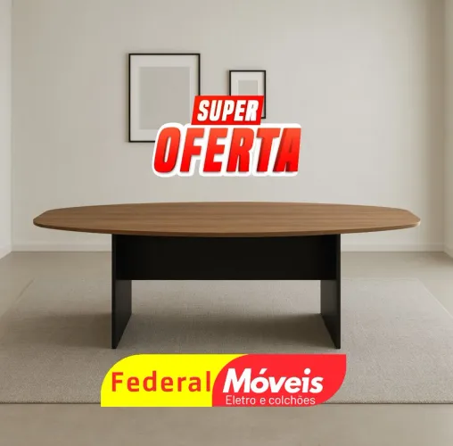 Mesa de Reunião Oval 25mm 0,75x2,00x1,10 - Elegante e resistente para escritório!
