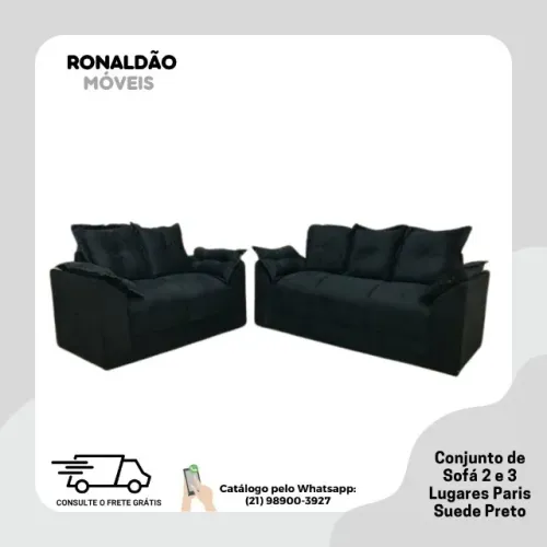 Conjunto Sofá 2x3 Lugares Paris Sued Preto - Entrega Rápida!