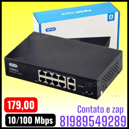 Switch POE KNUP PW001 de 8 portas.
