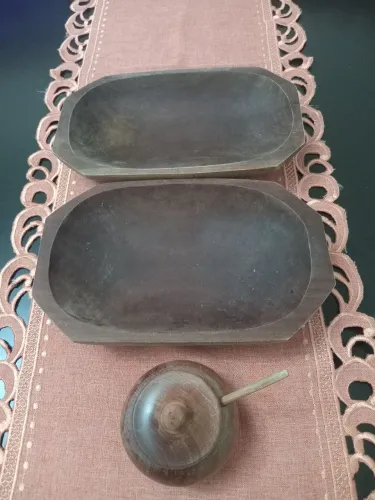 2 Gamela e 1 açucareiro de madeira