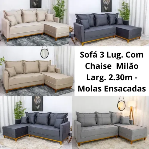 Sofá 3 Lug. Com Chaise Lado Esquerdo Larg. 2.30m- Molas Ensacadas