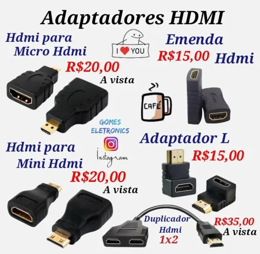 Adaptador HDMI , Imenda HDMI - Micro HDMI - Mini HDMI - HDMI em L<br>(Loja Fisica)