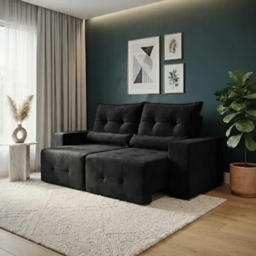 Oferta! Sofá Retrátil e Reclinável Lisboa Na Cor Preto!