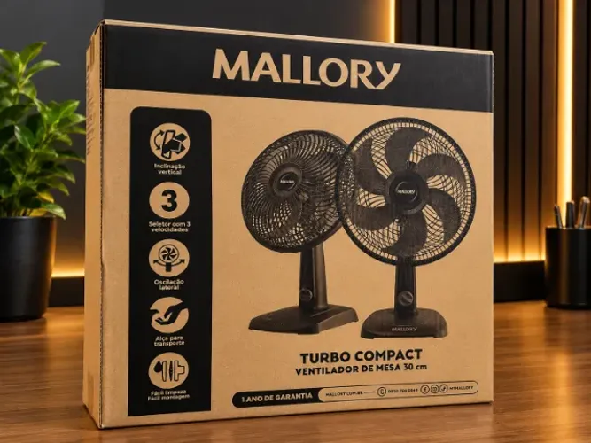 Ventilador de Mesa Mallory 30cm Turbo Compact Preto an19