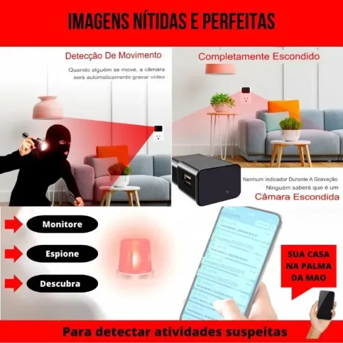 Super Promo Shopee! Mini Câmera Discreta Full HD 1080p - Carregador de Tomada USB