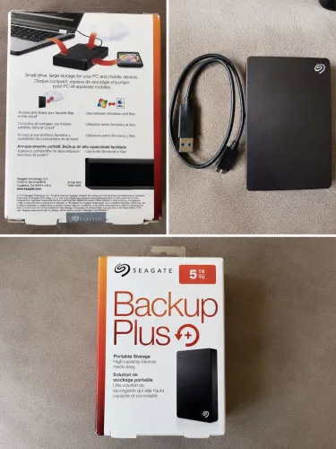 HD Externo Seagate Backup Plus 5TB USB 3.0 - Completo com Caixa e Cabo