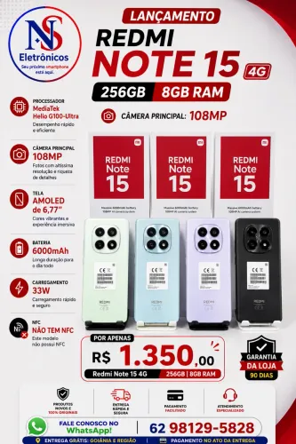 Xiaomi Redmi Note 15 4G 256GB + 8GB RAM Novo Entregamos Grátis Rápido