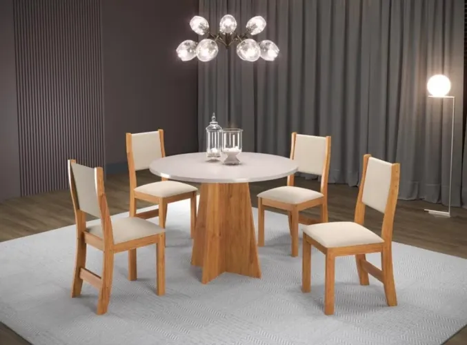 Mesa de jantar redonda com 4 cadeiras