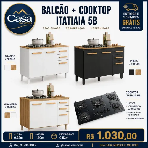 Balcão 1.20m Fogão Cooktop Itatiaia 5B