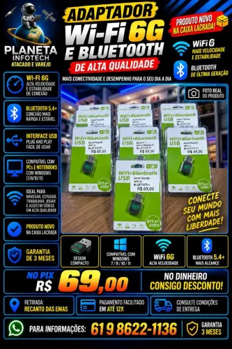 Adaptador USB para WI-FI 6G e Bluetooth, produto novo ( com garantia )
