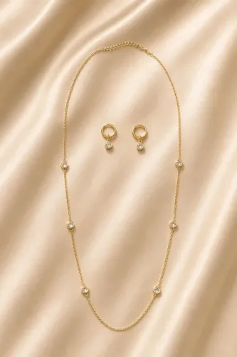 Conjunto colar longo e brinco argola