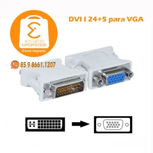 Adaptador DVI-I 24+5 Macho para VGA Fêmea