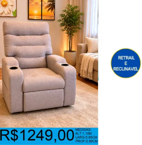 POLTRONA - RETRAIL E RECLINAVEL - TECIDO BOUCLE = COMPRE HOJE E RECEBA EM ATE 72H