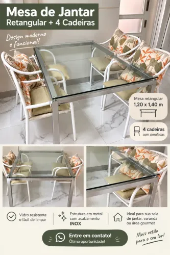 Mesa inox alta qualidade ideal para sala de jantar, varanda goumet, cozinha