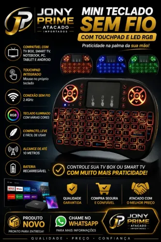 MINI TECLADO SEM FIO COM TOUCHPAD E LED RGB