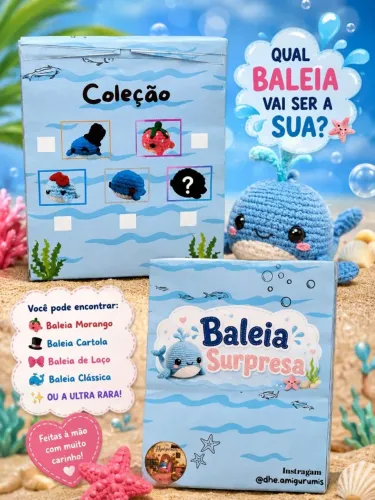 Baleia Surpresa Amigurumi Artesanal em Crochê | Mini Baleia Colecionável| Desconto em 2+Un