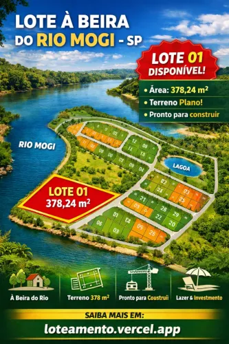 Lote 01 disponível    Área: 378,24 m²    Terreno regular, pronto para construir 
