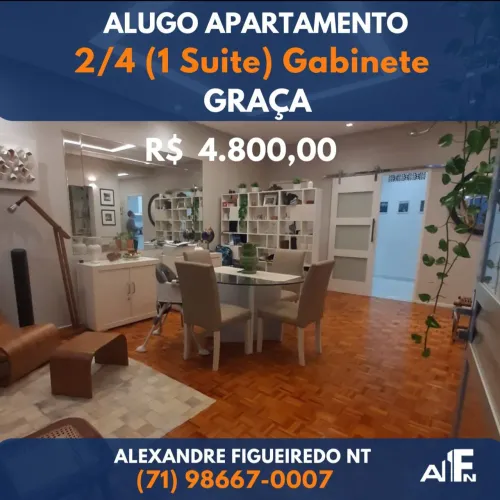 ALUGO LINDO APARTAMENTO 2/4 (1 Suite) NA GRAÇA (SEM MOBÍLIA)