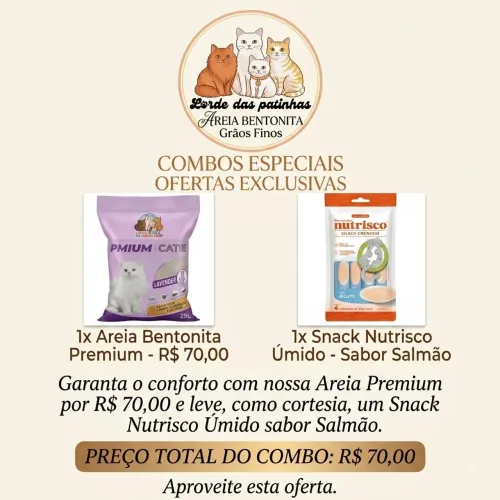 Areia Bentonita 20kg mais um pacote de Snack Nutrisco.