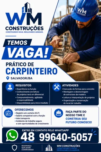 Vaga pra ajudante prático de carpinteiro