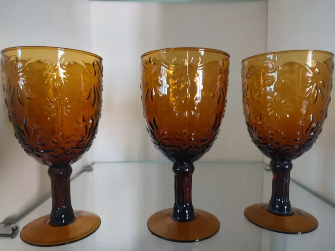 Taças de vidro vintage âmbar