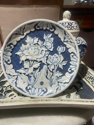 Prato laca chinesa azul e branco 15 cm