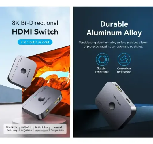 Switch HDMI 2.1 8K Bidirecional Vention - Ideal para PS5, Xbox Series X e PC