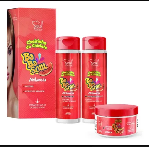Kit shampoo+condicionador+máscara capilar babasoul melancia - menta - uva 