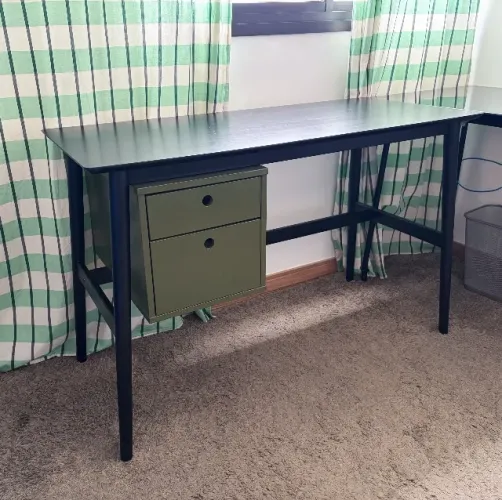 Mesa Escrivaninha Tok&Stok Galia preto/musgo 115x50cm 2 gavetas seminova