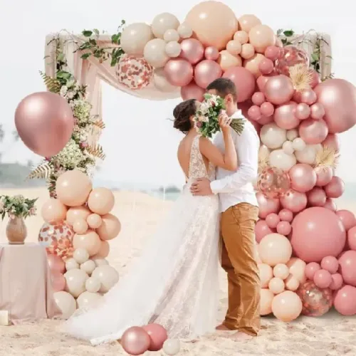 Kit 135 Balões Luxo Rose Gold Cromado Bege Arco Desconstruído Festa Decoração Aniversario
