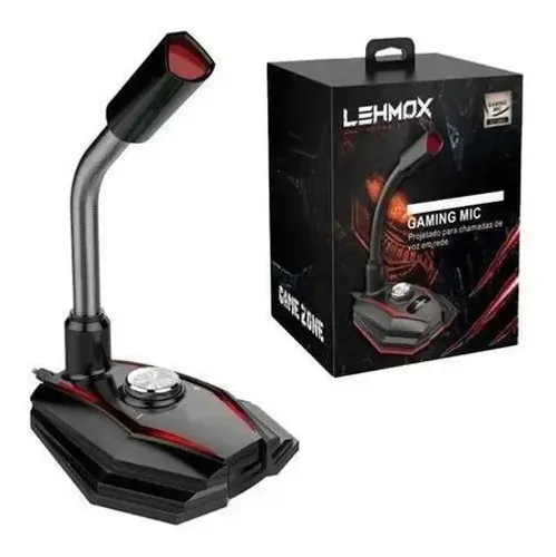 Microfone Gamer De Mesa Rgb Led Usb 45ma Lehmox Gt-gk2