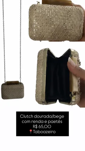 Clutch dourada/bege com renda e paetês