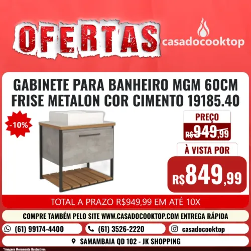 GABINETE PARA BANHEIRO MGM 60CM FRISE METALON COR CIMENTO 19185.40