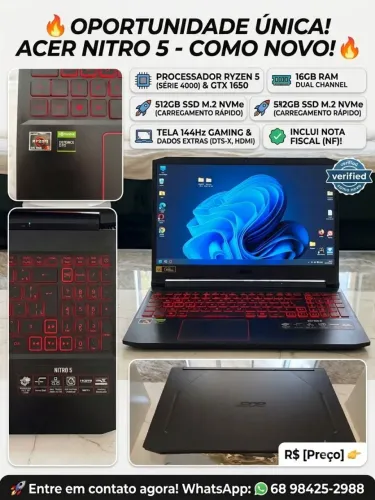 Notebook Nitro 5 semi novo, sem marca de uso.