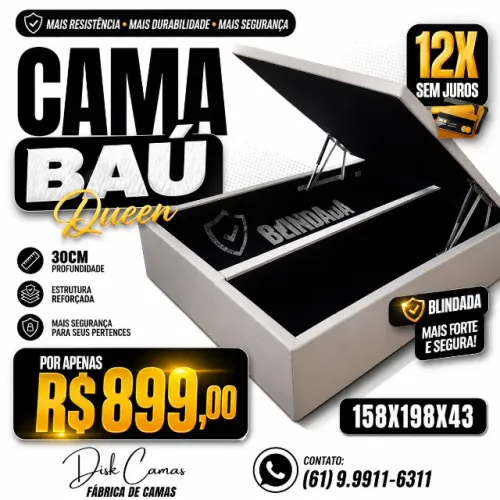 Organize seu Quarto! Cama Baú Queen Blindada 158x198x43 Só R$899