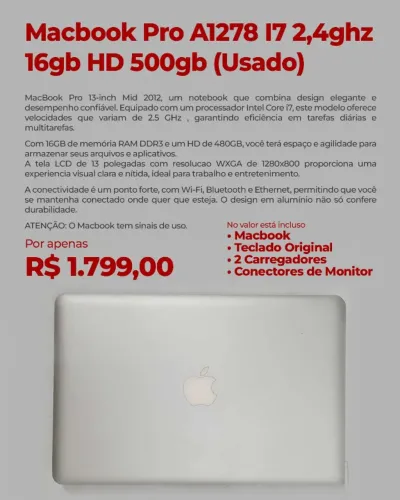 MacBook Pro 13" Mid 2012 | Intel Core i7 | 16GB RAM | + Brindes